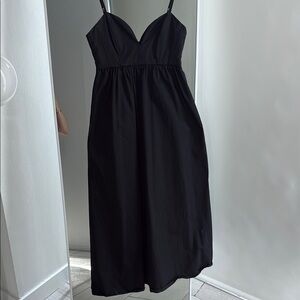 Zara Black Midi Slip Dress with Spaghetti Straps